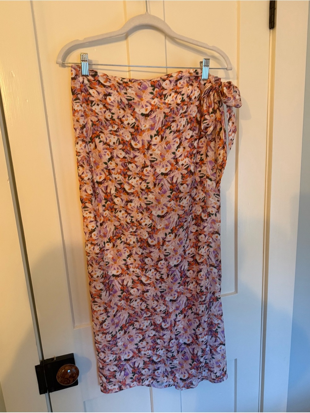 Floral Midi Wrap Skirt in Pink and Brown